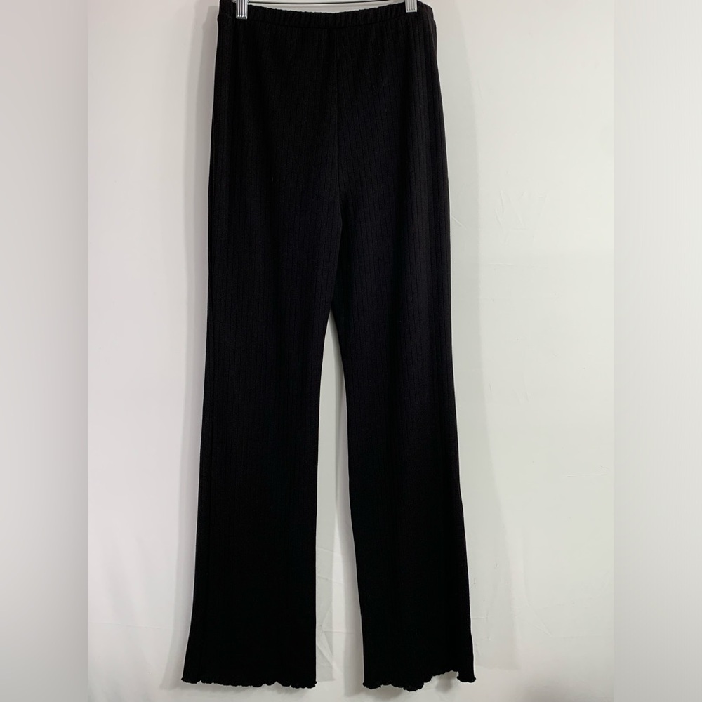 NEW Abound S Black Ribbed Knit Bootcut Flare Leg Pull On Pants Lettuce Hem